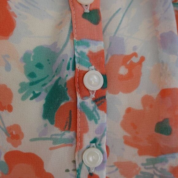 LC Lauren Conrad Bloomfest Popover Blouse White Green Coral Floral - S - Picture 11 of 15